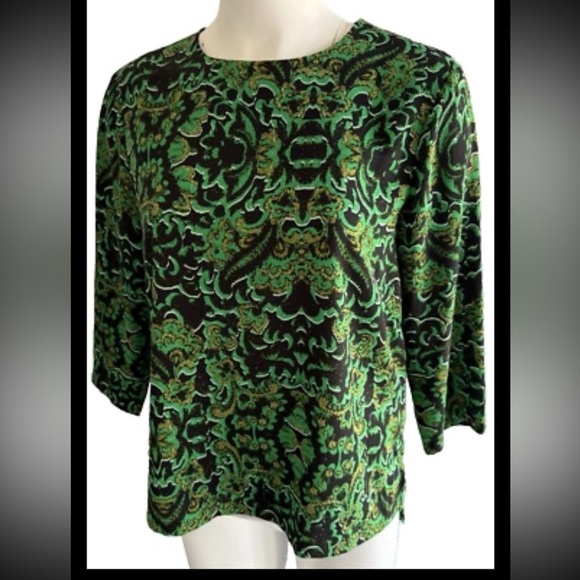 H&M Green and black Print Blouse 3/4 sleeve top Back zipper Size 10 - Picture 5 of 14